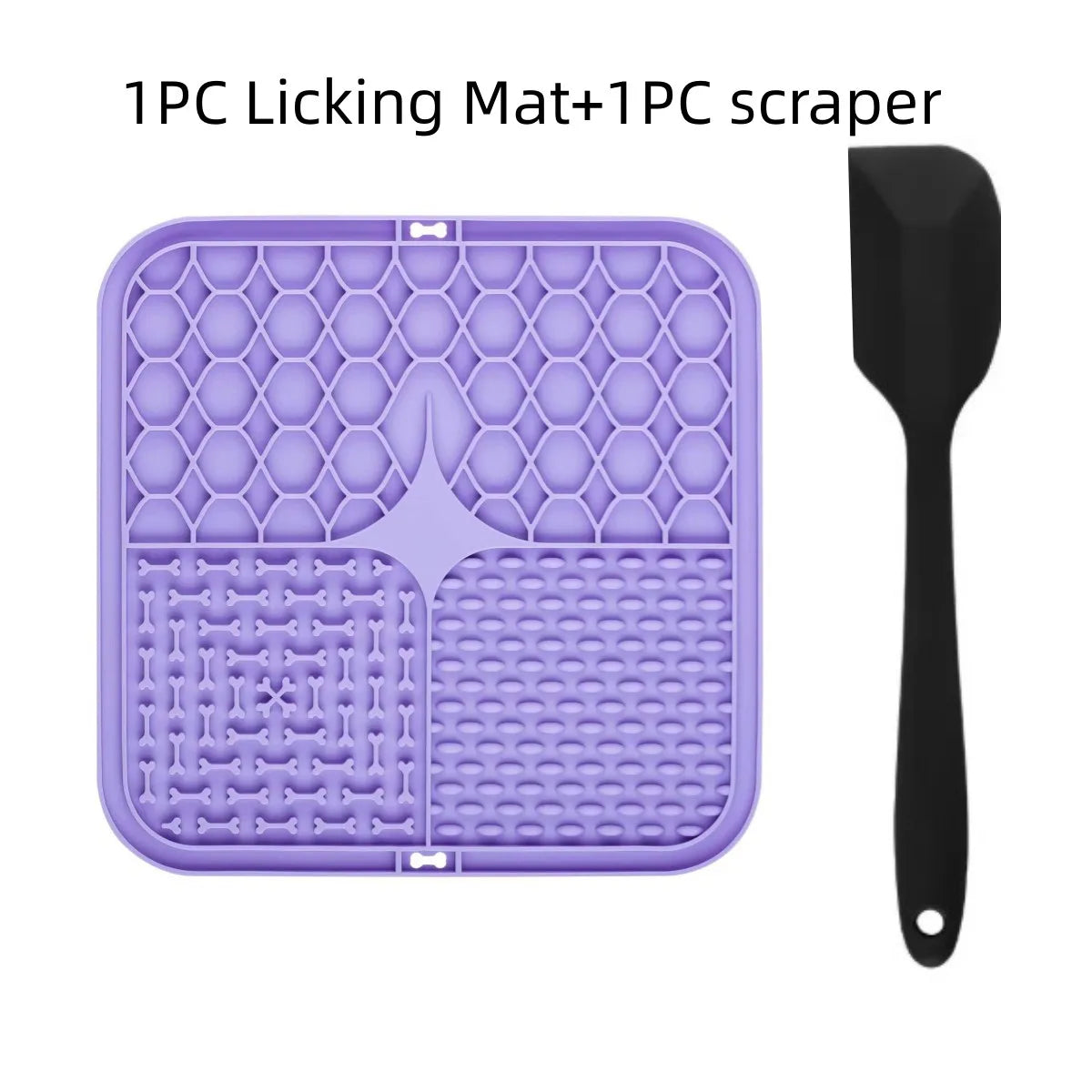 Silicone lick mat with suction cups, purple with spatula