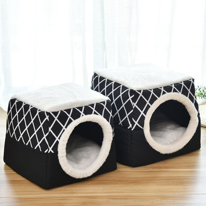 Cozy Velvet Cave Bed for Cats & Small Dogs