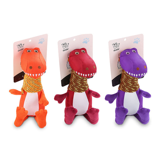 Squeaky plush dinosaur dog toy