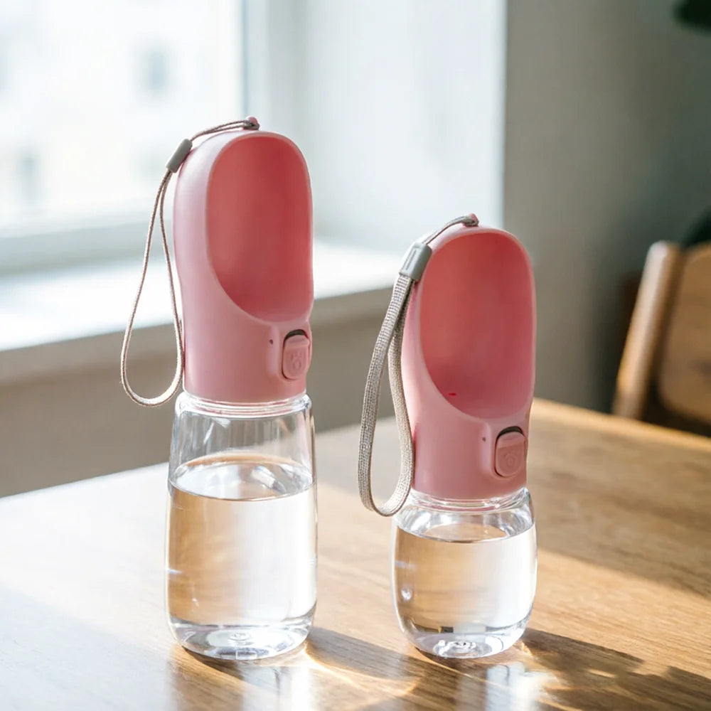 Leak-proof portable dog water bottle, pink and white bottles