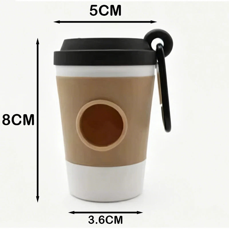 Coffee cup poop bag dispenser, size guide, black lid