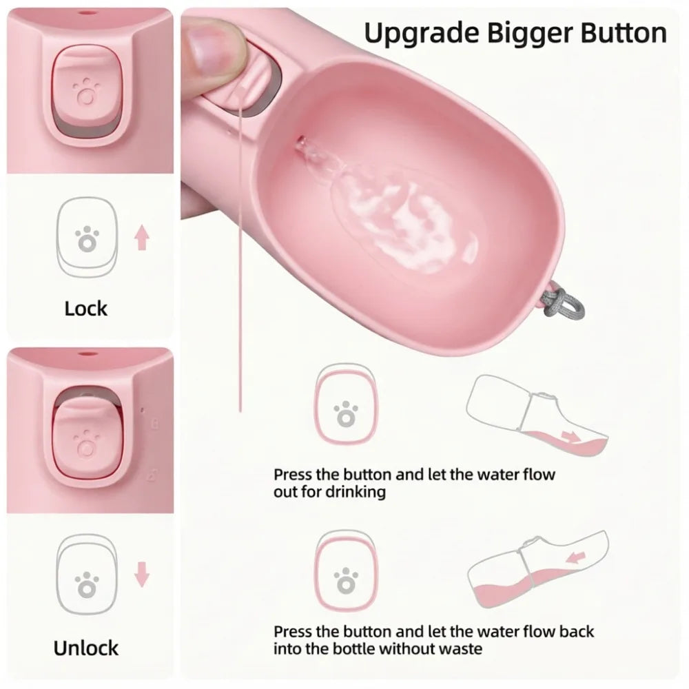 Leak-proof portable dog water bottle, easy-press button