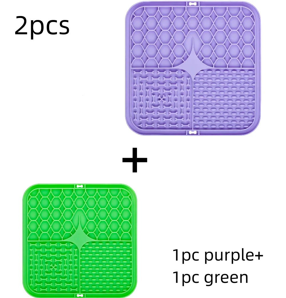 Silicone lick mat with suction cups, 2-pack purple and green