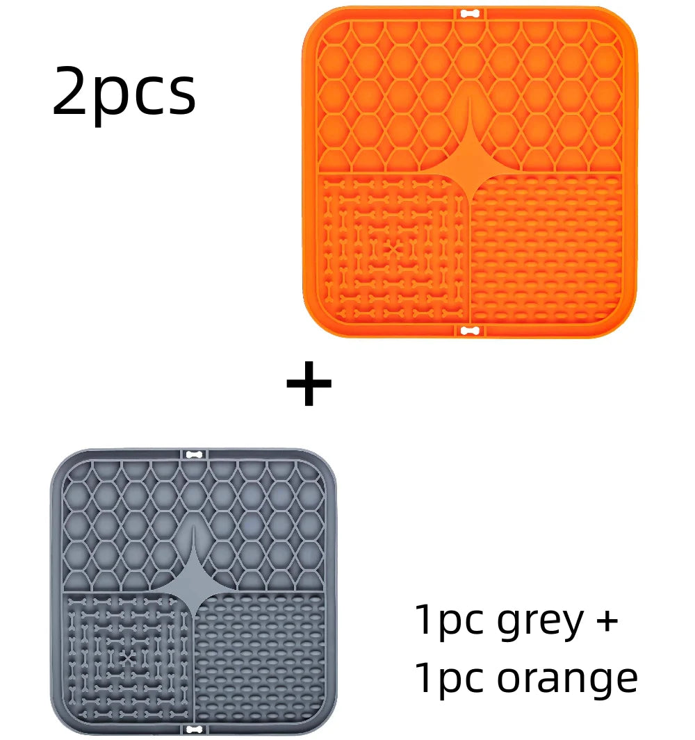 Silicone lick mat with suction cups, 2-pack grey and orange