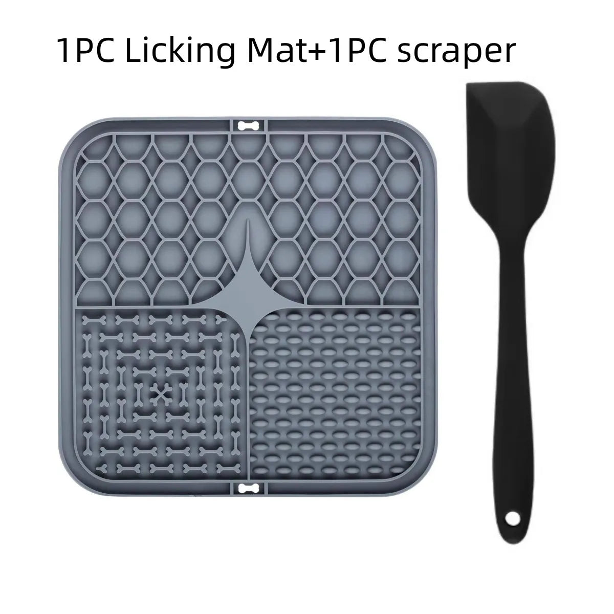 Silicone lick mat with suction cups, grey with spatula