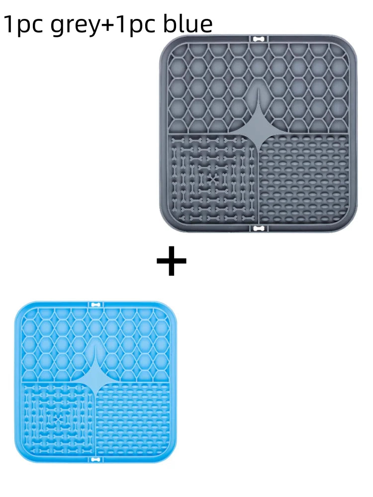 Silicone lick mat with suction cups, 2-pack grey and blue
