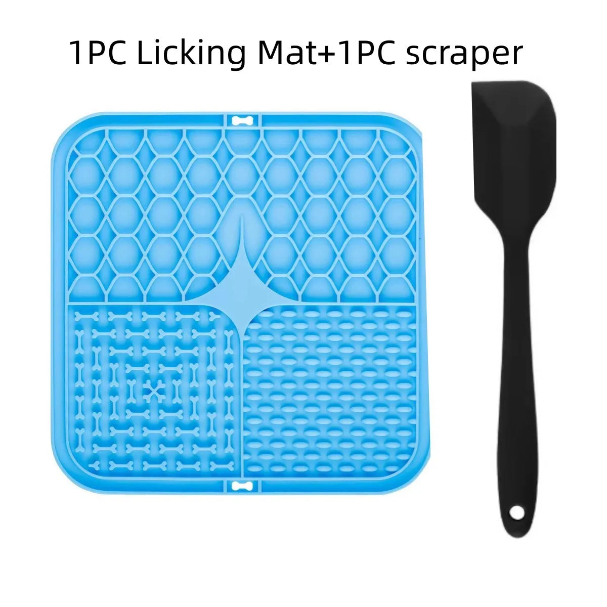 Silicone lick mat with suction cups, blue with spatula