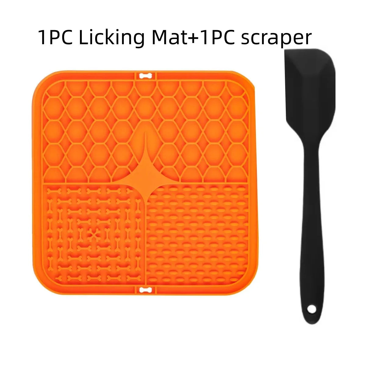 Silicone lick mat with suction cups, orange with spatula