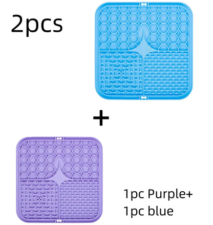 Silicone lick mat with suction cups, 2-pack blue and purple