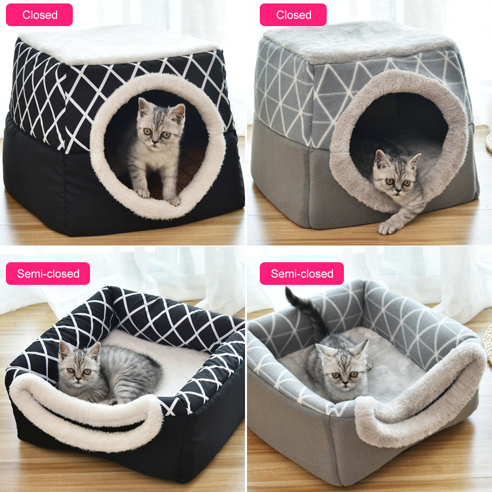 Velvet cave bed for cats and small dogs