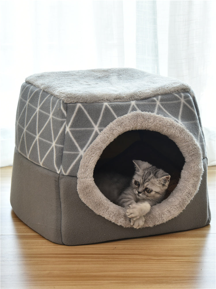 Cozy Velvet Cave Bed for Cats & Small Dogs